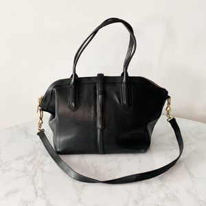 JCrew Leather Satchel Large Trapeze Crossbody Bag Black